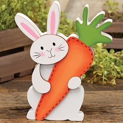 Standing Bunny w/Big Carrot Wooden Sitter