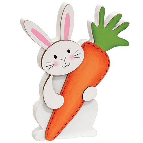 Standing Bunny w/Big Carrot Wooden Sitter