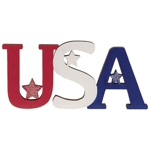 USA & Stars Wooden Cutout Sitter