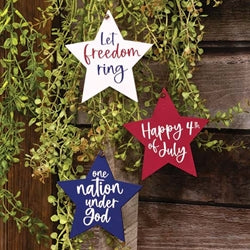 Fourth of July Wooden Star Ornament - 3 Asstd.