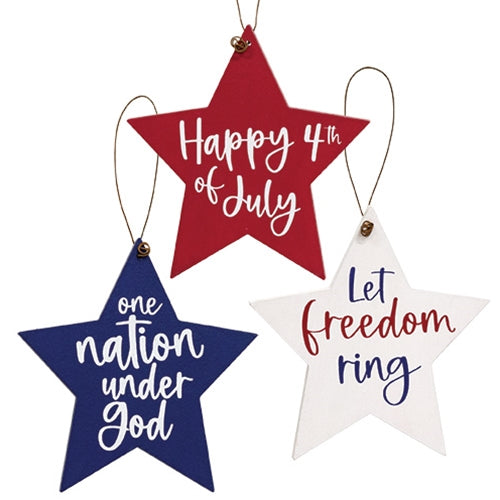 Fourth of July Wooden Star Ornament - 3 Asstd.