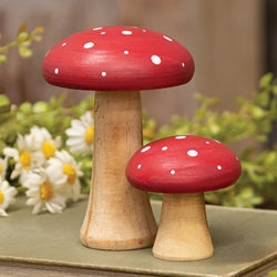 2/Set - White Dotted Red Wooden Mushrooms