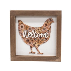 Welcome Queen Floral Chicken Framed Sign - 2 Asstd.