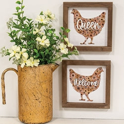 Welcome Queen Floral Chicken Framed Sign - 2 Asstd.