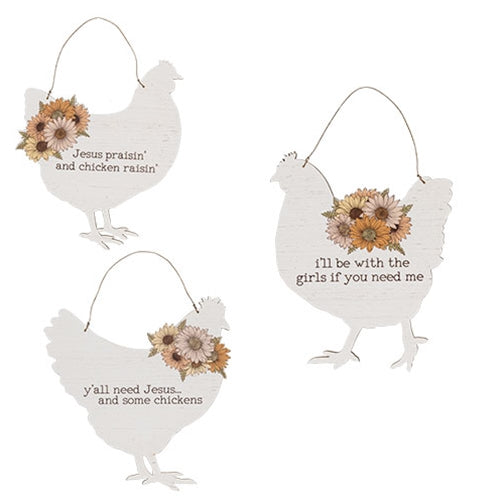 Jesus Praisin Floral Chicken Hanger - 3 Asstd.