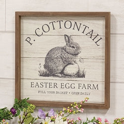 P. Cottontail Easter Egg Farm Slat Look Framed Sign