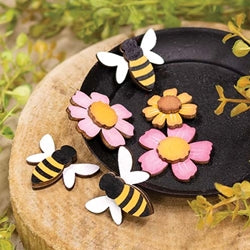 6/Set - Flowers & Bees Wooden Bowl Fillers