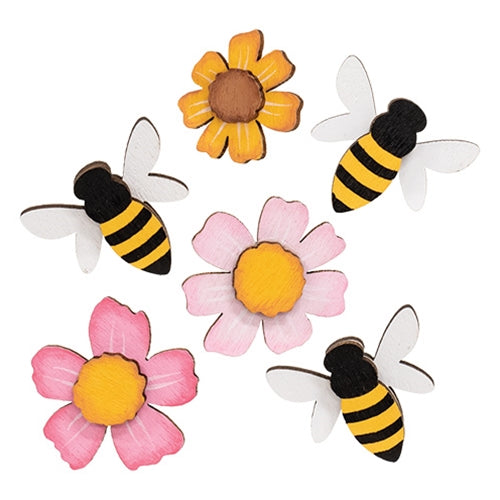 6/Set - Flowers & Bees Wooden Bowl Fillers