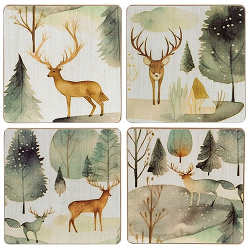 5/Set - Woodland Forest Watercolor Coasters & Holder