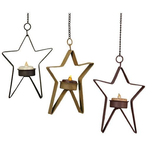 Hanging Whimsical Tealight Star - Timer - 3 Asst