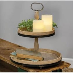 Distressed Wood and Metal Two-Tiered Tray