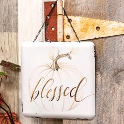 Blessed Pumpkin Enamel Hanging Sign