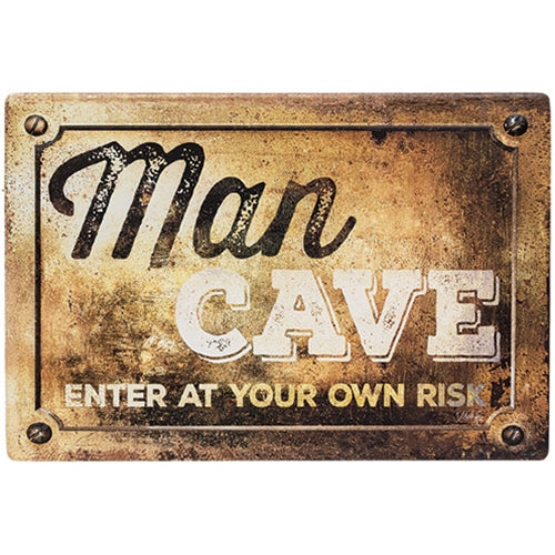 Man Cave Enter At Your Own Risk Distressed Metal Sign