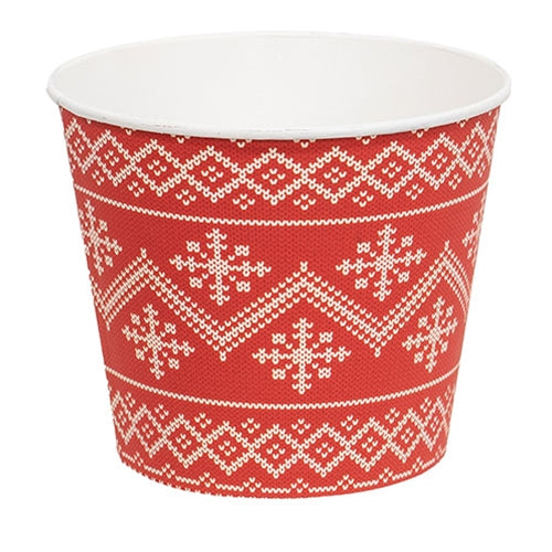 Red Nordic Snowflake Metal Bucket