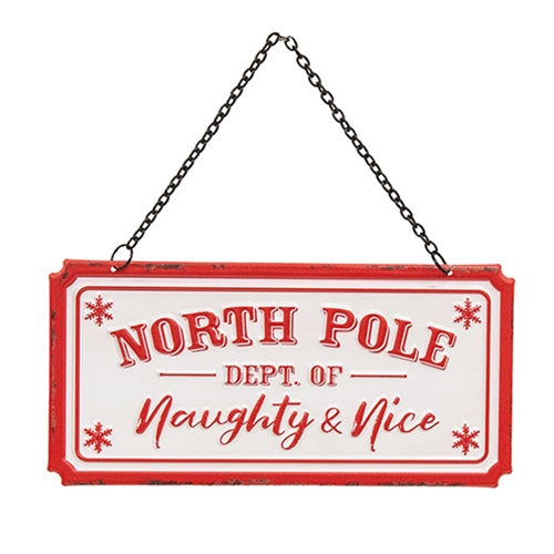 Department of Naughty & Nice Distressed Hanging Sign