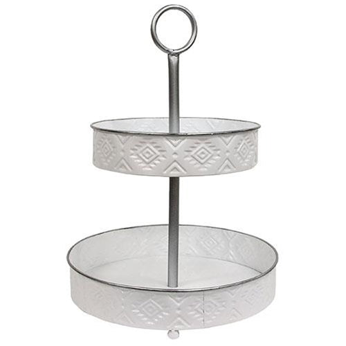 *Aztec White Metal 2-Tiered Tray