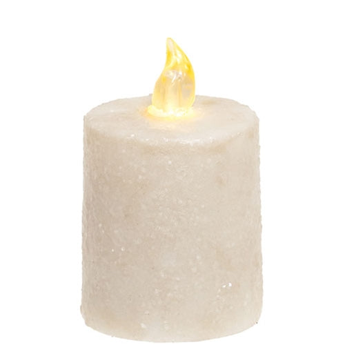 Warm Glow White Glitter Flicker Flame Timer Pillar 2.5"