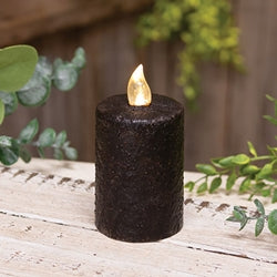 Warm Glow Textured Black Flicker Flame Timer Pillar 2.25" x 3"H