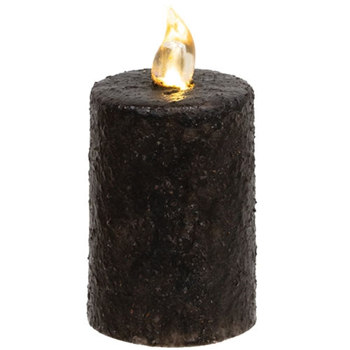 Warm Glow Textured Black Flicker Flame Timer Pillar 2.25" x 3"H