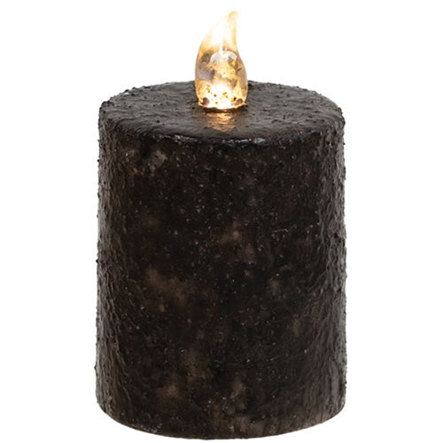 Warm Glow Textured Black Flicker Flame Timer Pillar 2.5" x 3" H