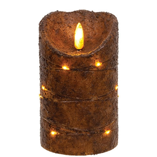 Burnt Mustard LED Wrapped Flicker Flame Timer Pillar 5"