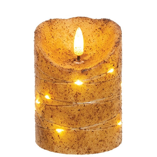Burnt Ivory LED Wrapped Flicker Flame Timer Pillar 4"