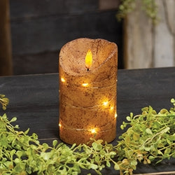 Burnt Ivory LED Wrapped Flicker Flame Timer Pillar 5"