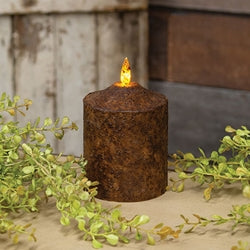 Burnt Mustard Flicker Flame Timer Cake Pillar 4"
