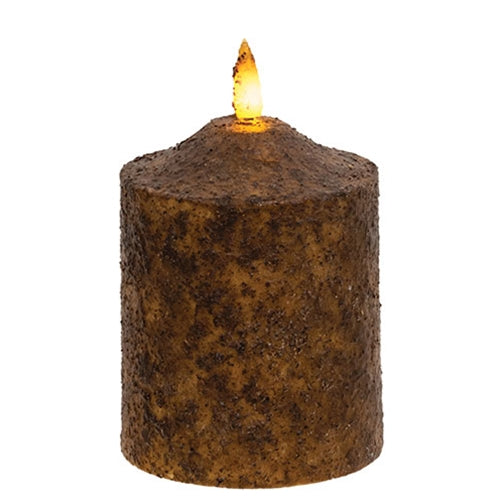 Burnt Mustard Flicker Flame Timer Cake Pillar 4"