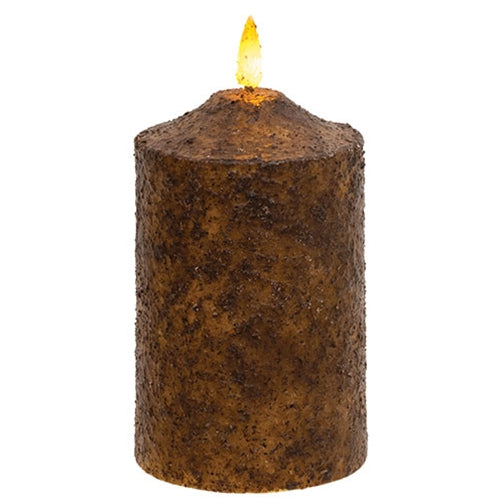 Burnt Mustard Flicker Flame Timer Cake Pillar 5"