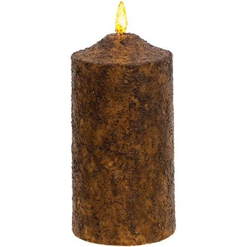 Burnt Mustard Flicker Flame Timer Cake Pillar 6"