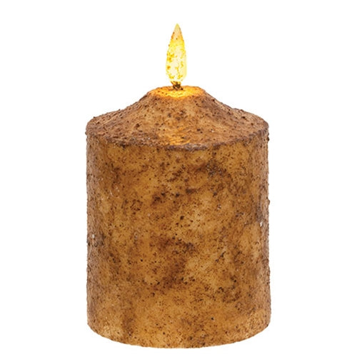 Burnt Ivory Flicker Flame Timer Cake Pillar 4"