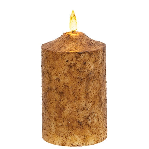 Burnt Ivory Flicker Flame Timer Cake Pillar 5"