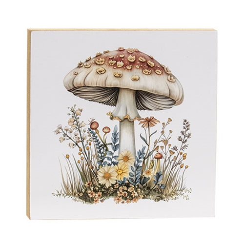 Mushroom & Wildflower Patch Square Block - 8"