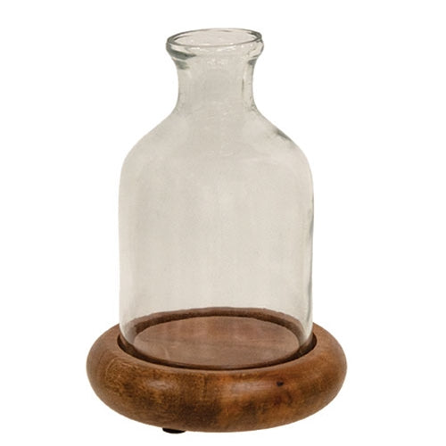 2/Set - Glass Bottle on Wooden Base - 6.5"H