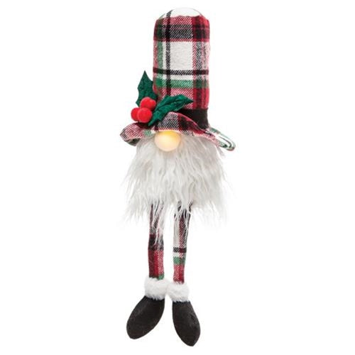 *Large Dangle Leg Plaid Santa Gnome w/LED Light