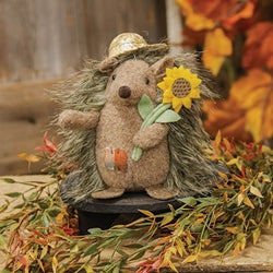 Stuffed Hedgehog With Straw Hat & Sunflower