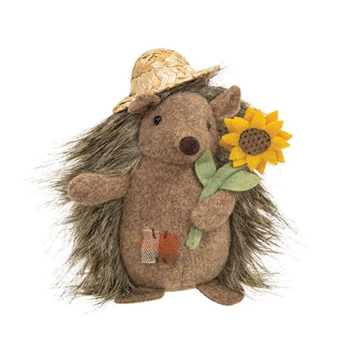 Stuffed Hedgehog With Straw Hat & Sunflower