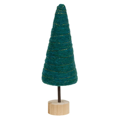 Dark Green Felted Wood Tree 12"H