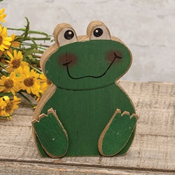 Distressed Wooden Green Frog Sitter