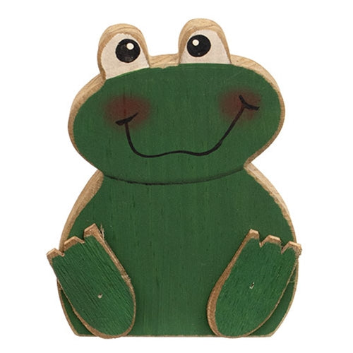 Distressed Wooden Green Frog Sitter