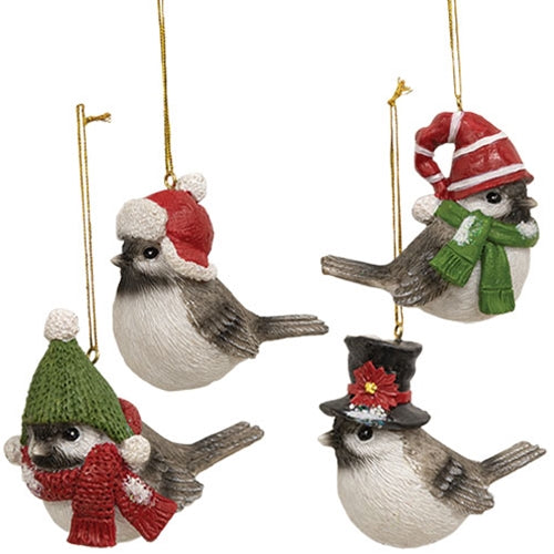 Festive Resin Bird w/Hat Ornament 4 Asstd.