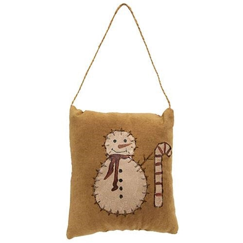 Primitive Snowman Candy Cane Pillow Ornament