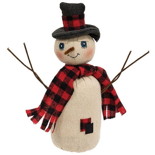 Red & Black Buffalo Check Patches Snowman Doll