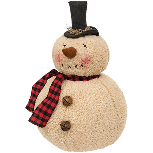 Overstuffed Plush Snowman w/Black & Red Scarf