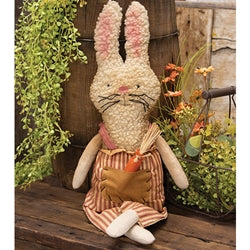 Stuffed Grungy Ticking Stripe Bunny w/Carrot Pocket