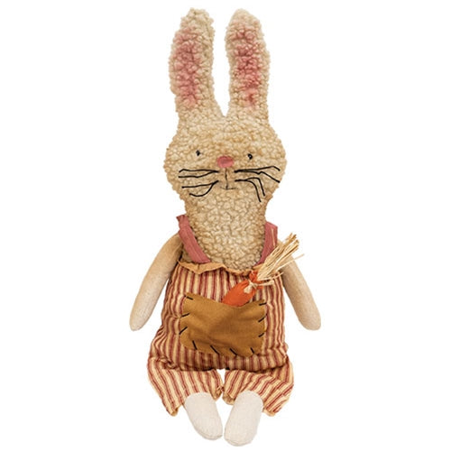 Stuffed Grungy Ticking Stripe Bunny w/Carrot Pocket