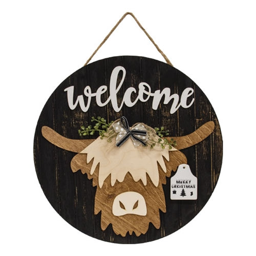 Welcome Highland Cow Sign w/12 Seasonal Ear Tags - Black Background ...