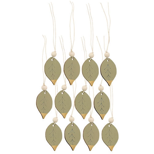 12/Set - Gold-Tipped Wooden Leaf Tags