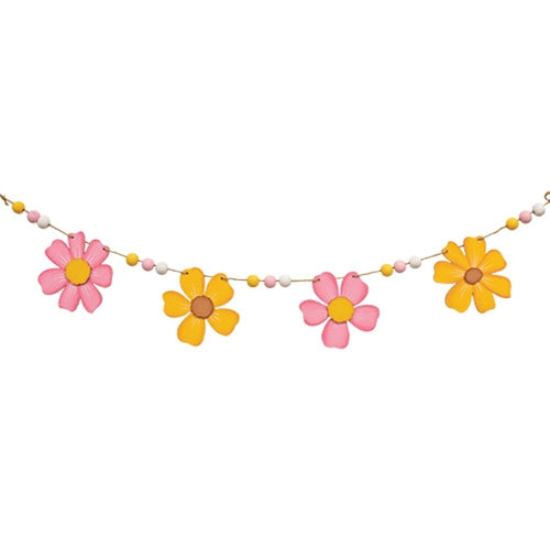 Beaded Spring Flowers Wooden Garland